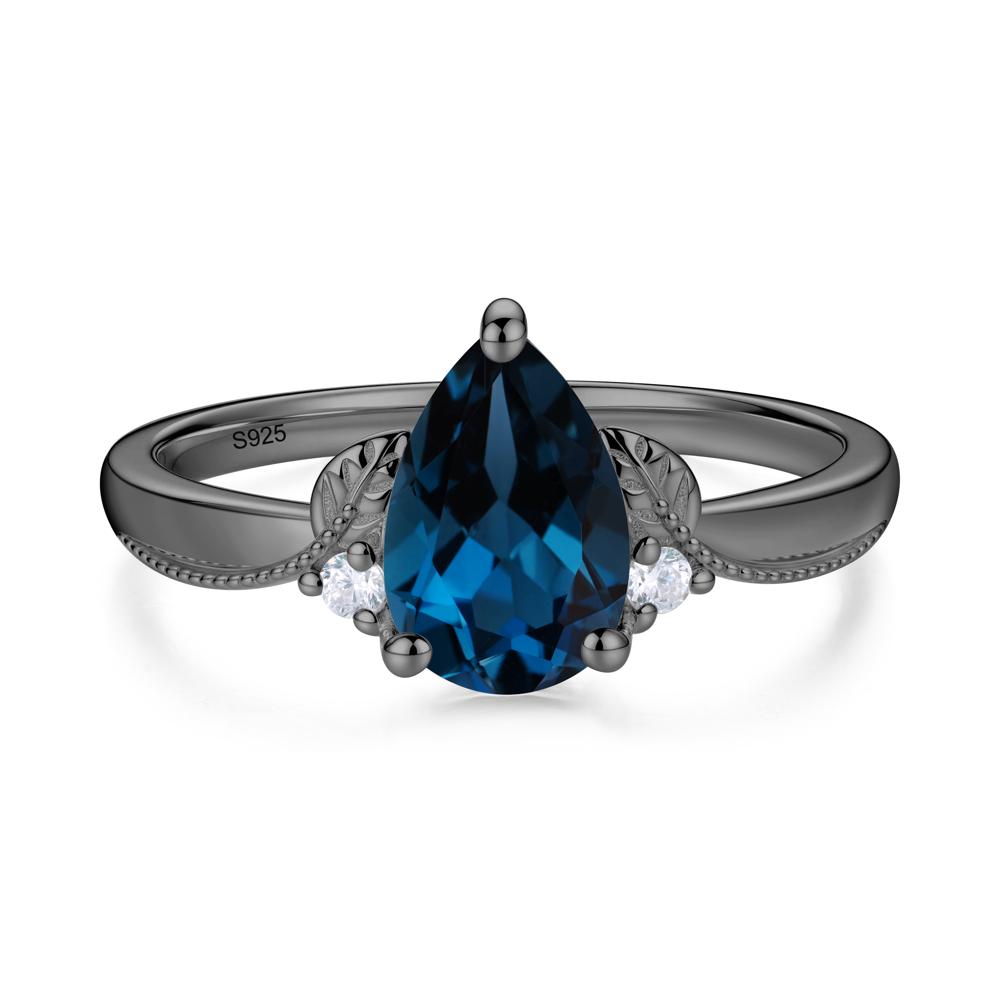 Vintage Pear Cut London Blue Topaz Leaf Ring Set - LUO Jewelry #gemstone_London Blue Topaz