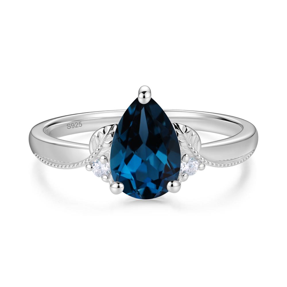 Vintage Pear Cut London Blue Topaz Leaf Ring Set - LUO Jewelry #gemstone_London Blue Topaz