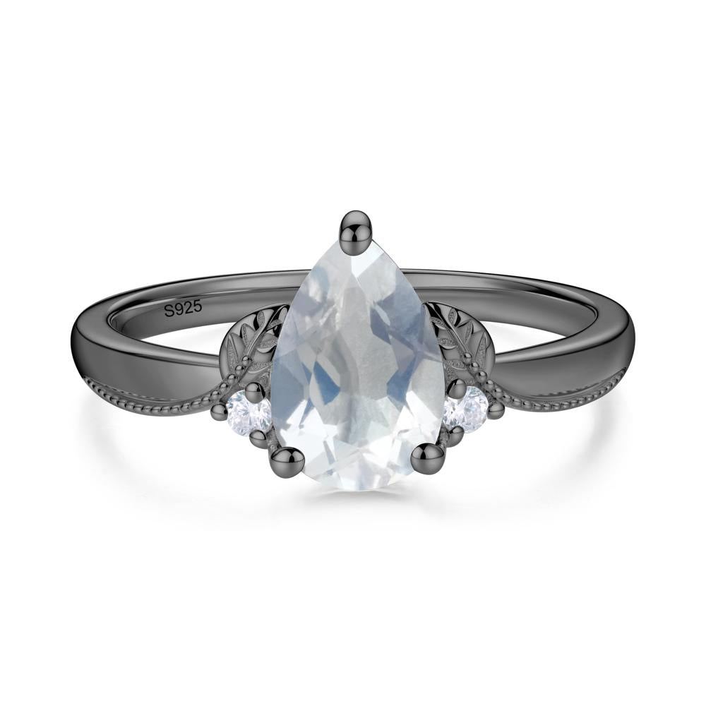 Vintage Pear Cut London Blue Topaz Leaf Ring Set - LUO Jewelry #gemstone_Moonstone