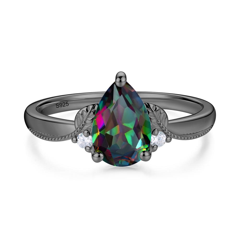 Vintage Pear Cut London Blue Topaz Leaf Ring Set - LUO Jewelry #gemstone_Mystic Topaz