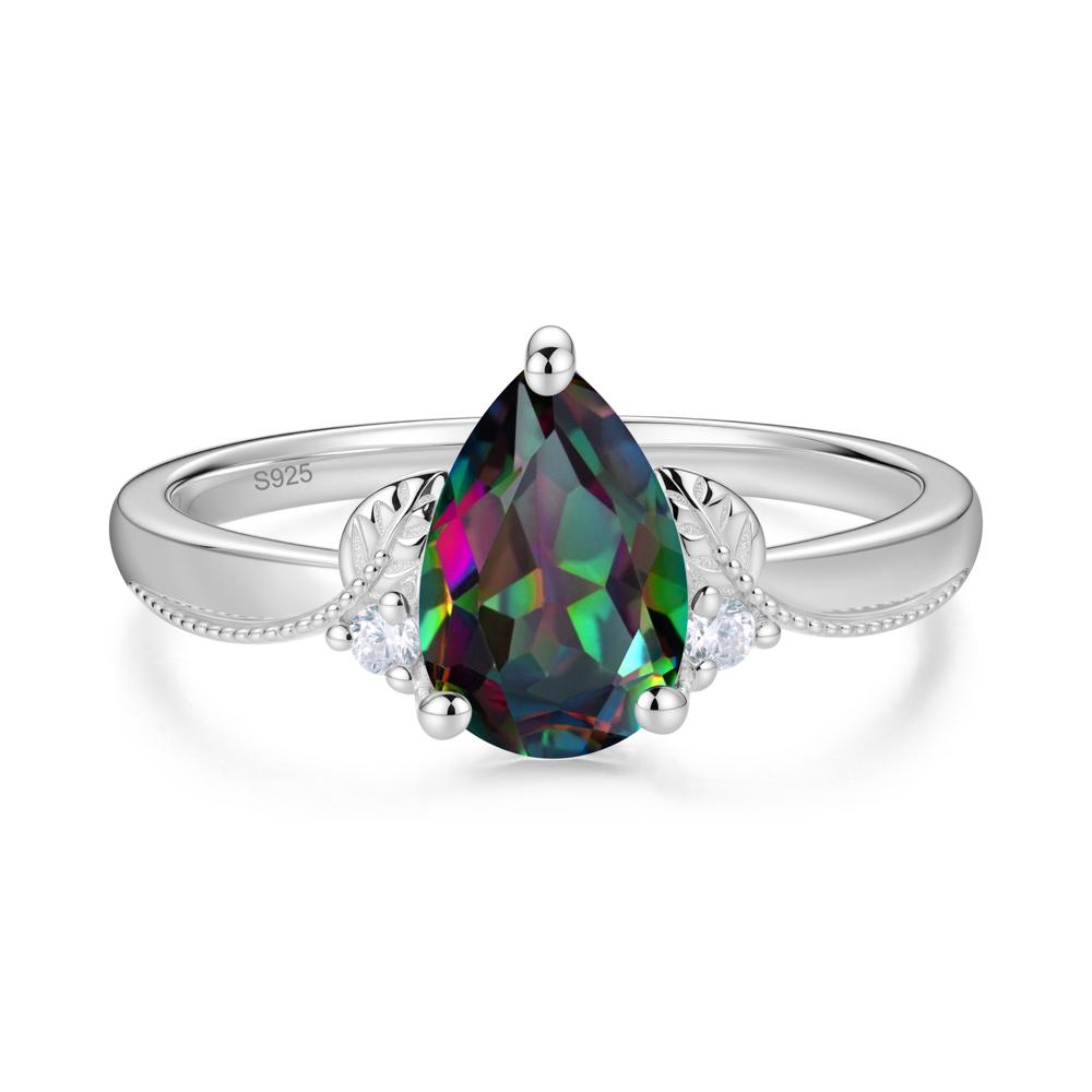 Vintage Pear Cut London Blue Topaz Leaf Ring Set - LUO Jewelry #gemstone_Mystic Topaz