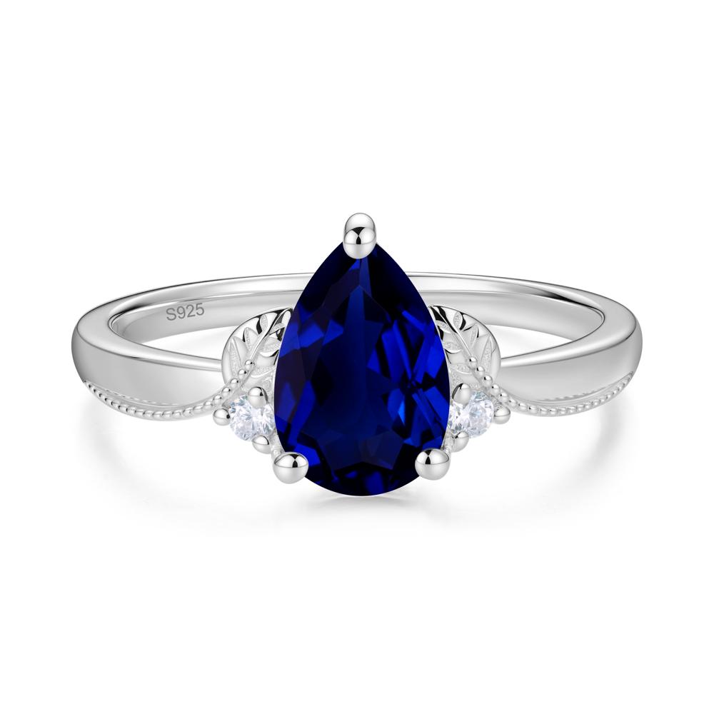 Vintage Pear Cut London Blue Topaz Leaf Ring Set - LUO Jewelry #gemstone_Sapphire