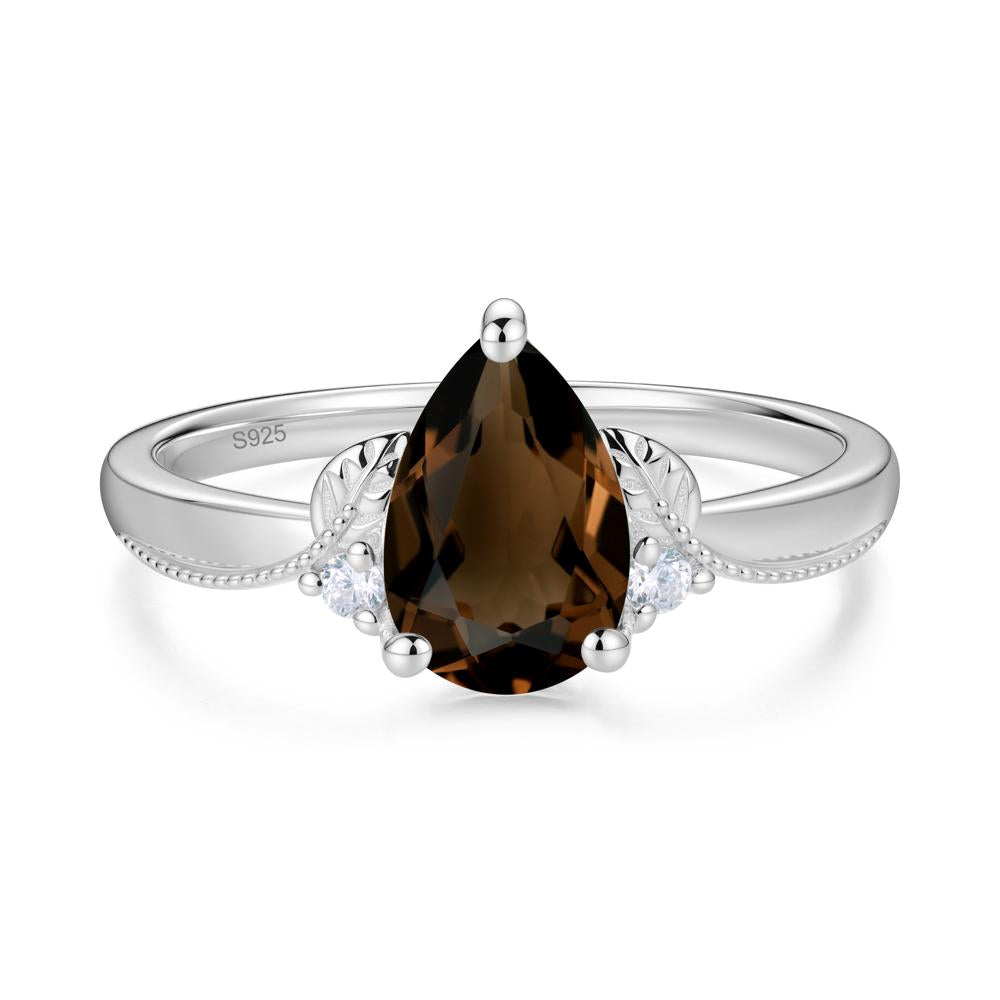 Vintage Pear Cut London Blue Topaz Leaf Ring Set - LUO Jewelry #gemstone_Smoky Quartz