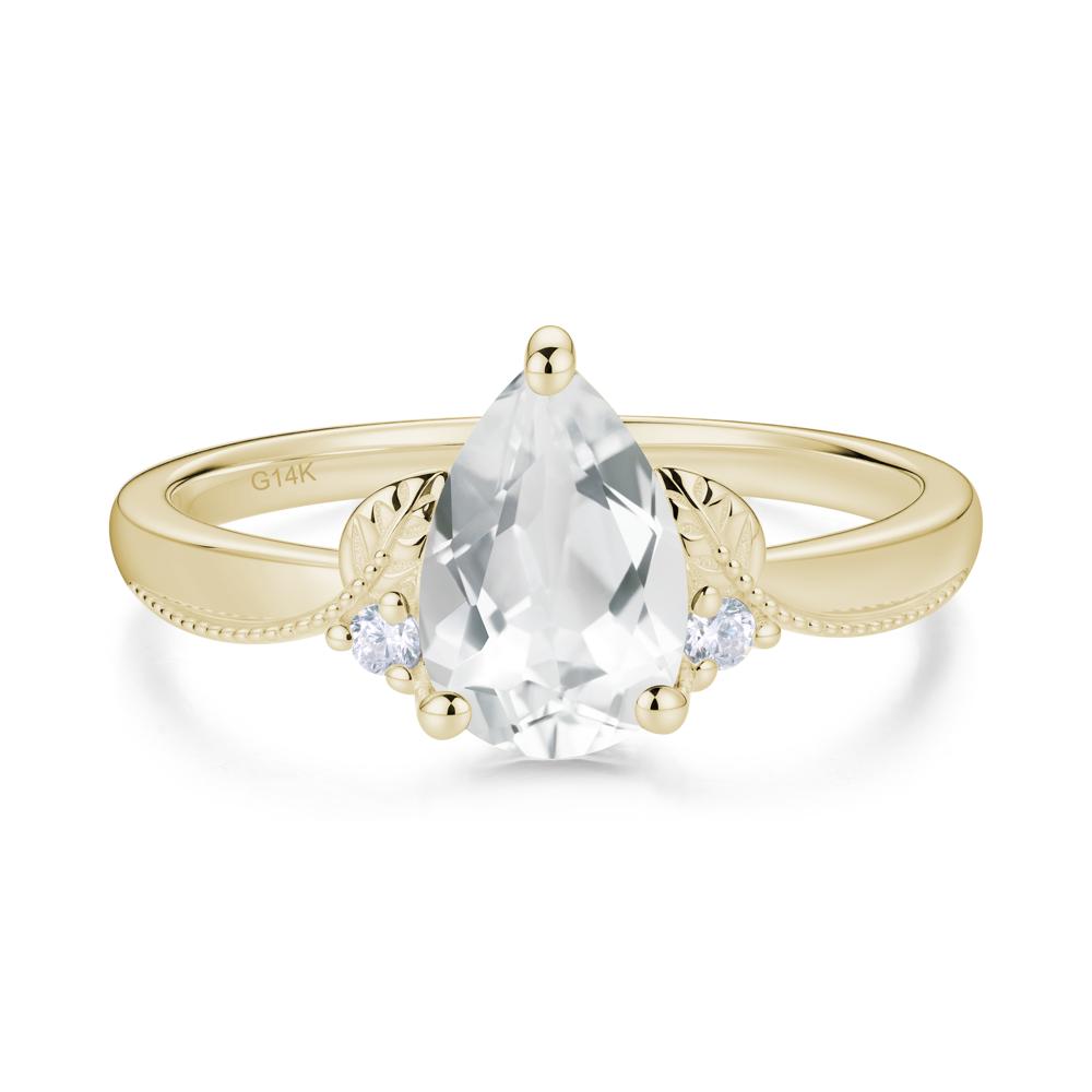 Vintage Pear Cut London Blue Topaz Leaf Ring Set - LUO Jewelry #gemstone_White Topaz