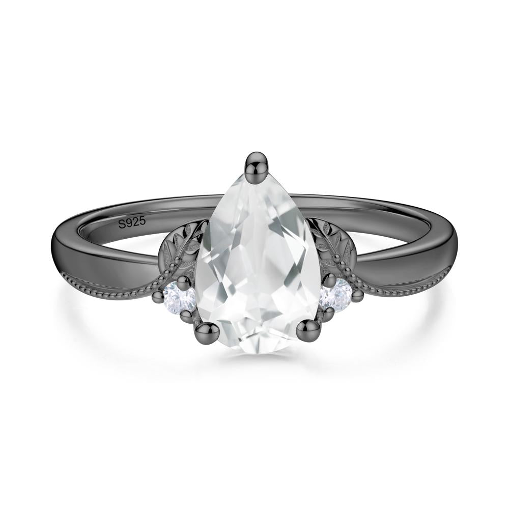 Vintage Pear Cut London Blue Topaz Leaf Ring Set - LUO Jewelry #gemstone_White Topaz