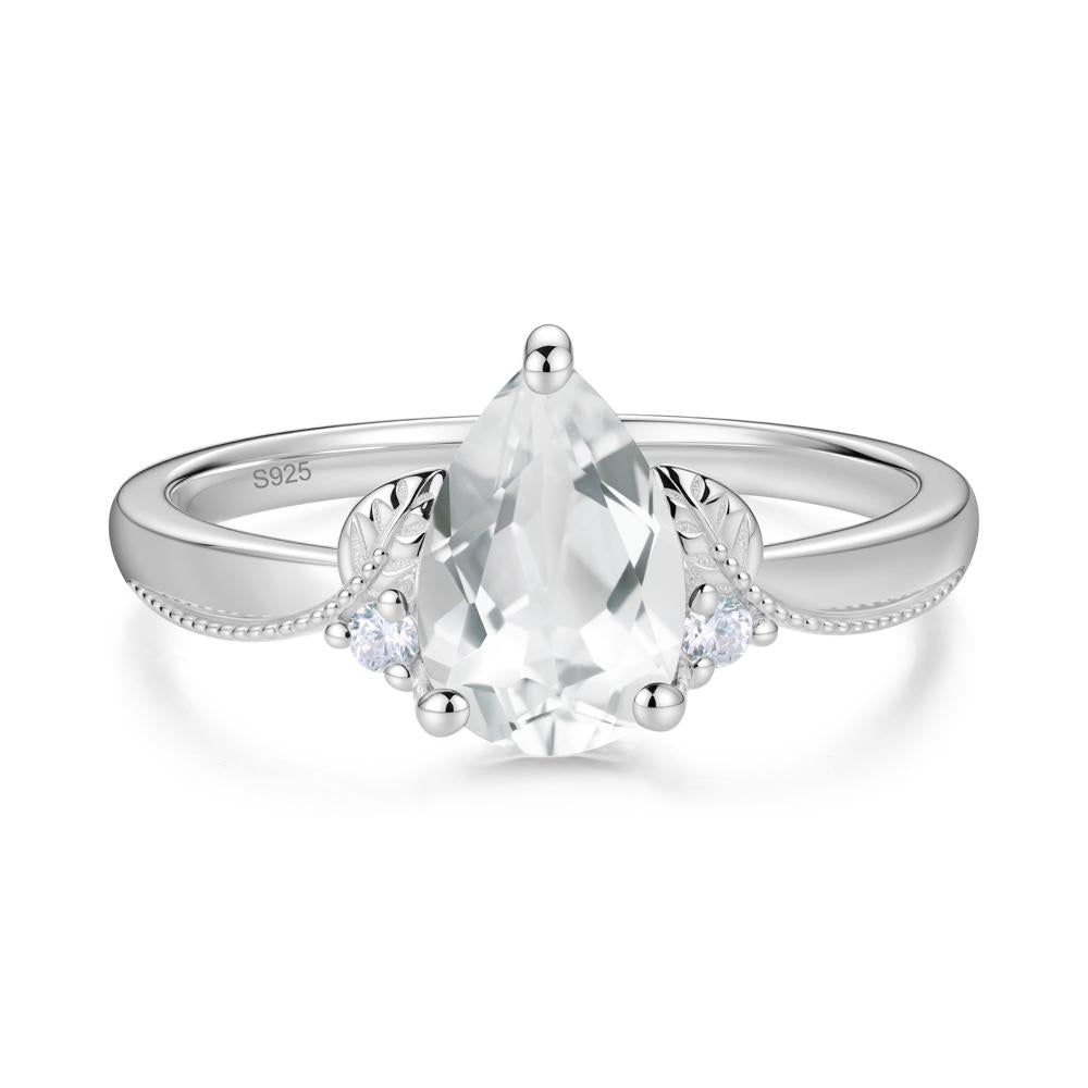 Vintage Pear Cut London Blue Topaz Leaf Ring Set - LUO Jewelry #gemstone_White Topaz