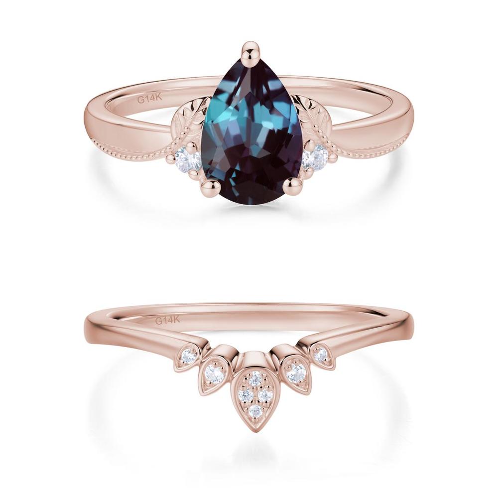 Vintage Pear Cut London Blue Topaz Leaf Ring Set - LUO Jewelry #gemstone_Alexandrite