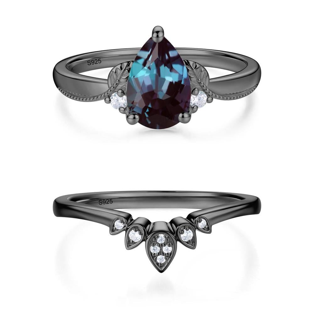Vintage Pear Cut London Blue Topaz Leaf Ring Set - LUO Jewelry #gemstone_Alexandrite