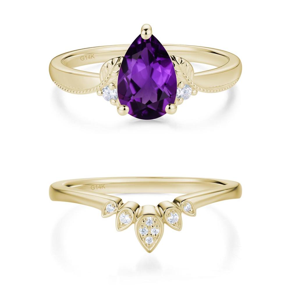 Vintage Pear Cut London Blue Topaz Leaf Ring Set - LUO Jewelry #gemstone_Amethyst