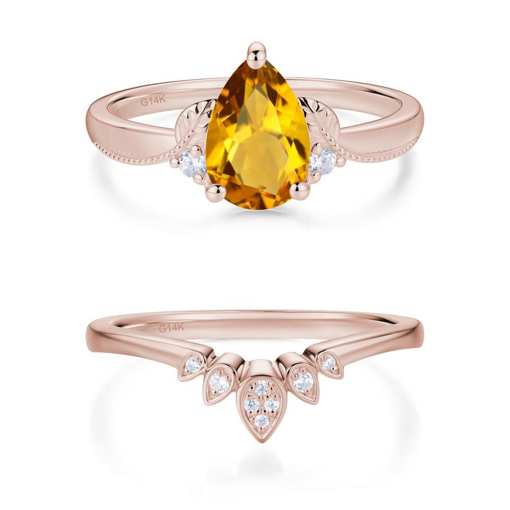 Vintage Pear Cut London Blue Topaz Leaf Ring Set - LUO Jewelry #gemstone_Citrine