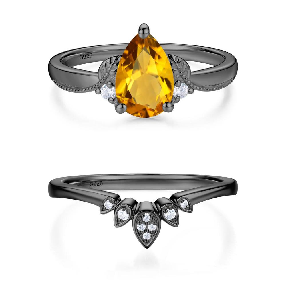 Vintage Pear Cut London Blue Topaz Leaf Ring Set - LUO Jewelry #gemstone_Citrine
