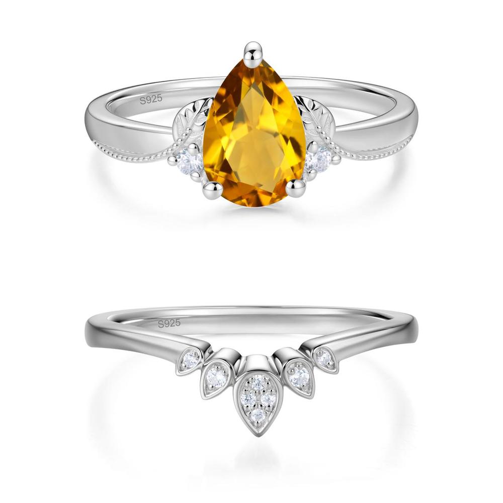 Vintage Pear Cut London Blue Topaz Leaf Ring Set - LUO Jewelry #gemstone_Citrine
