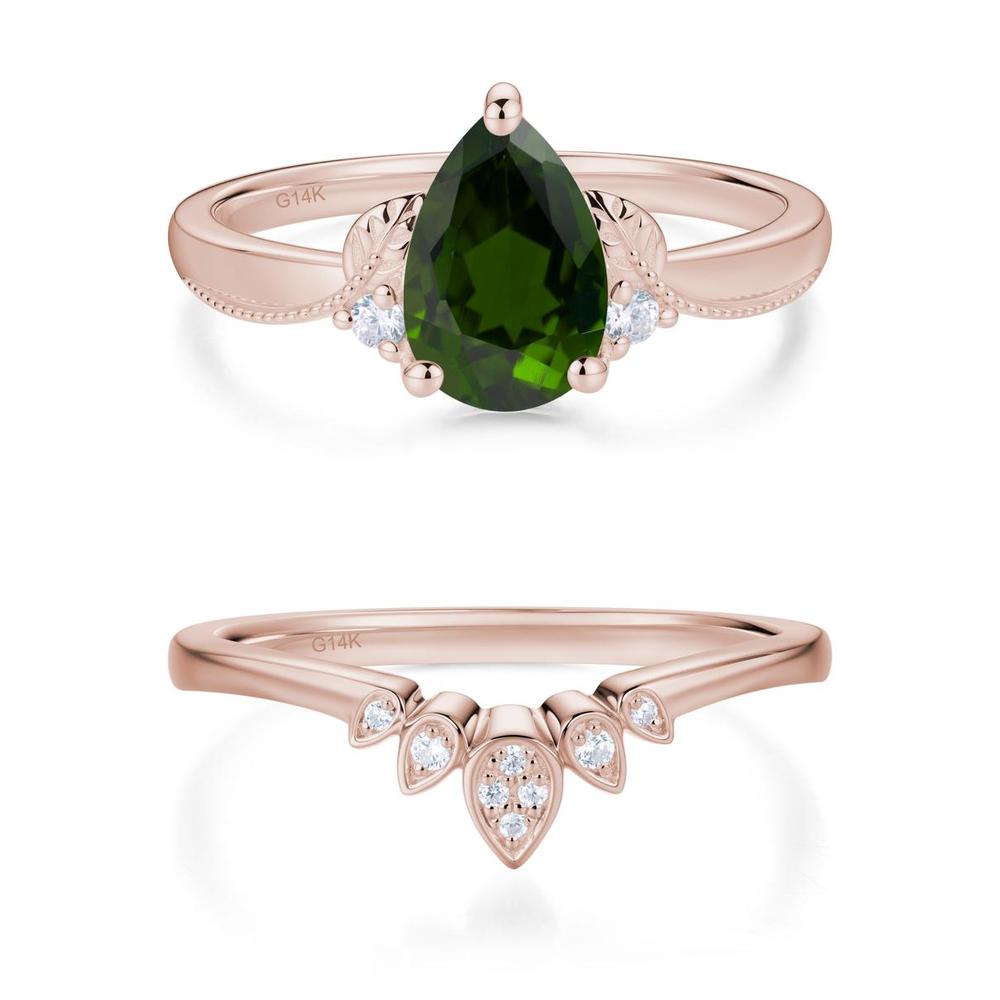 Vintage Pear Cut London Blue Topaz Leaf Ring Set - LUO Jewelry #gemstone_Diopside