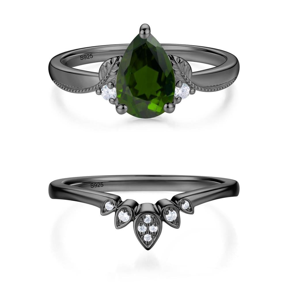 Vintage Pear Cut London Blue Topaz Leaf Ring Set - LUO Jewelry #gemstone_Diopside