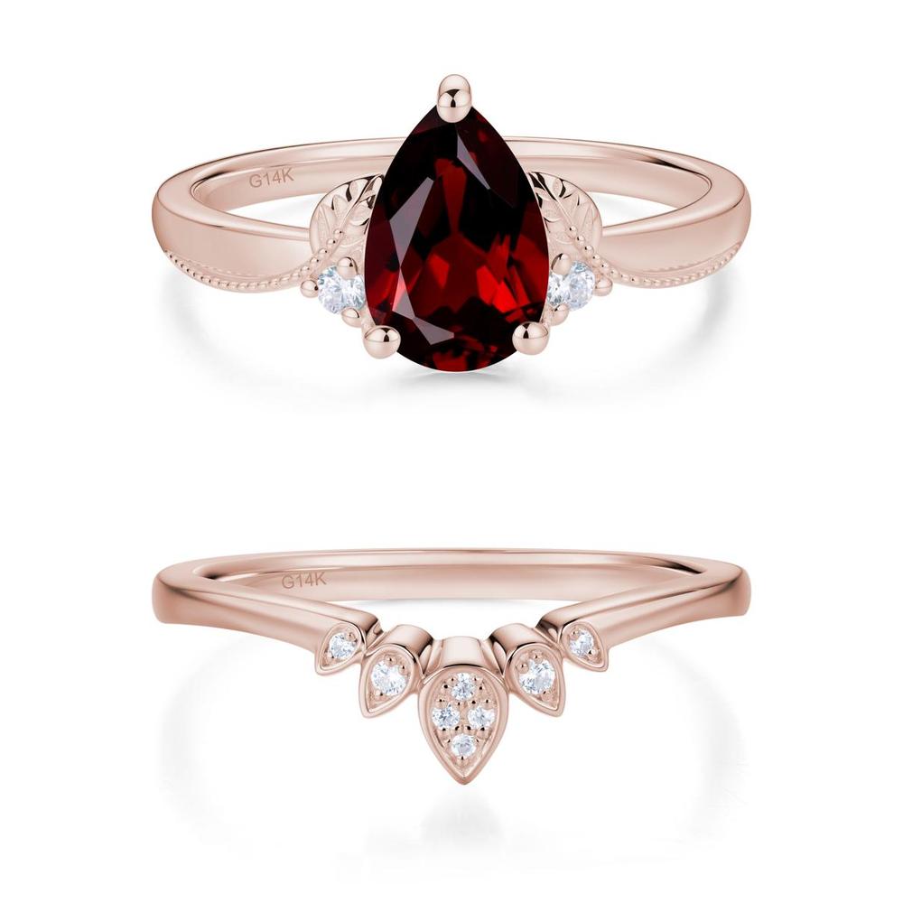 Vintage Pear Cut London Blue Topaz Leaf Ring Set - LUO Jewelry #gemstone_Garnet