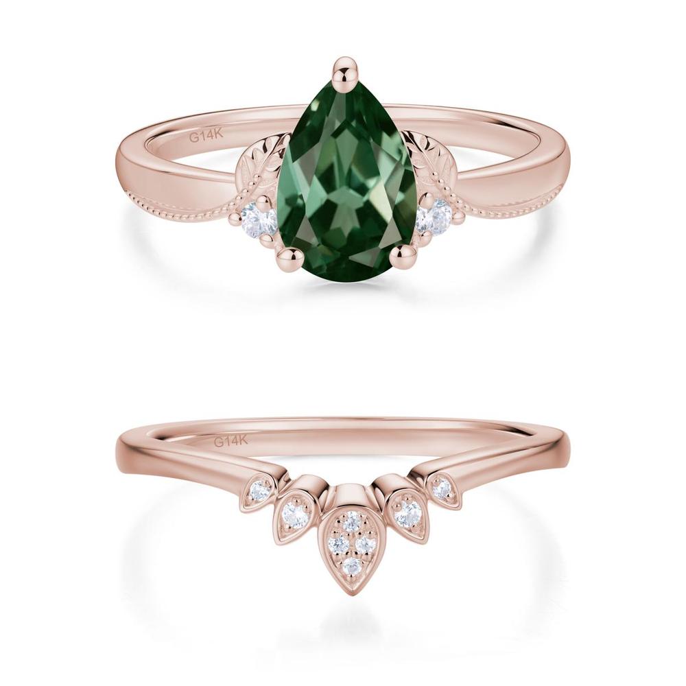 Vintage Pear Cut London Blue Topaz Leaf Ring Set - LUO Jewelry #gemstone_Green Sapphire
