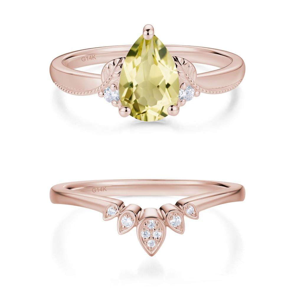 Vintage Pear Cut London Blue Topaz Leaf Ring Set - LUO Jewelry #gemstone_Lemon Quartz