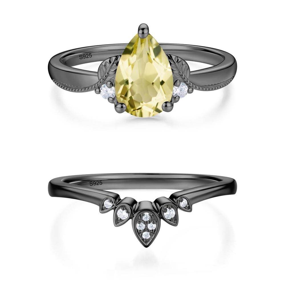 Vintage Pear Cut London Blue Topaz Leaf Ring Set - LUO Jewelry #gemstone_Lemon Quartz