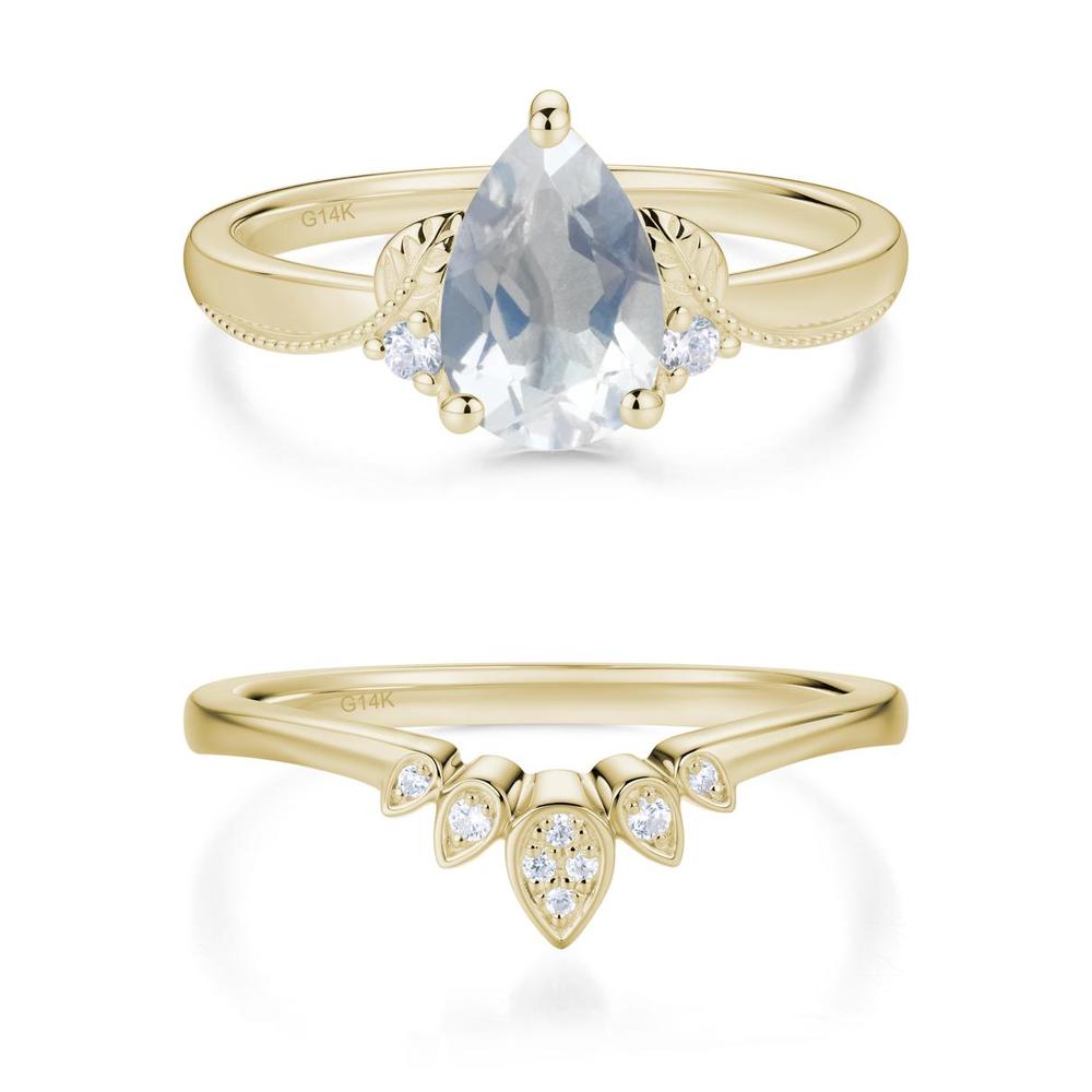 Vintage Pear Cut London Blue Topaz Leaf Ring Set - LUO Jewelry #gemstone_Moonstone