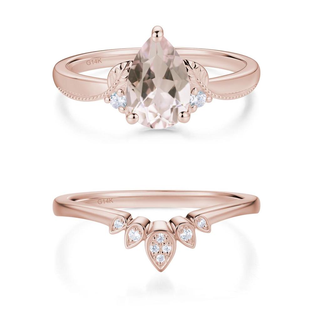 Vintage Pear Cut London Blue Topaz Leaf Ring Set - LUO Jewelry #gemstone_Morganite