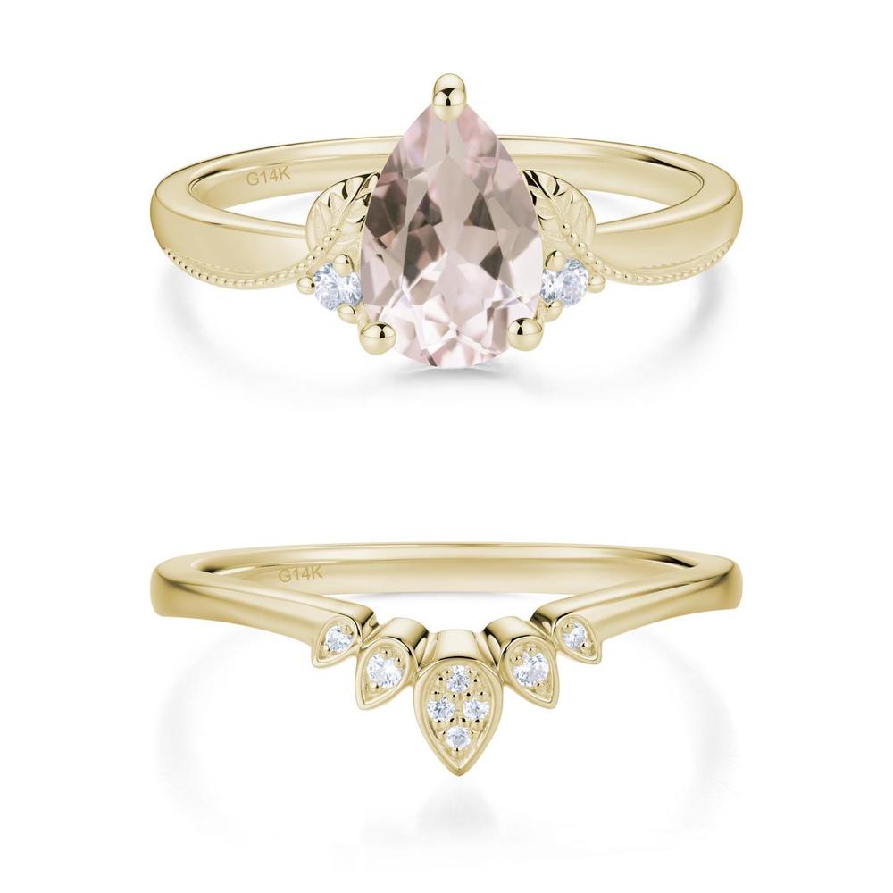 Vintage Pear Cut London Blue Topaz Leaf Ring Set - LUO Jewelry #gemstone_Morganite