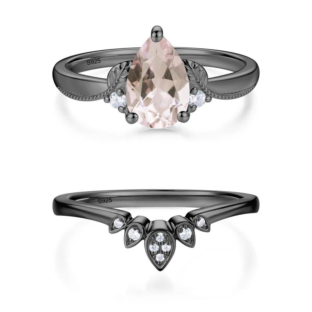 Vintage Pear Cut London Blue Topaz Leaf Ring Set - LUO Jewelry #gemstone_Morganite
