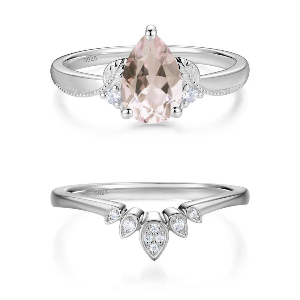 Vintage Pear Cut London Blue Topaz Leaf Ring Set - LUO Jewelry #gemstone_Morganite