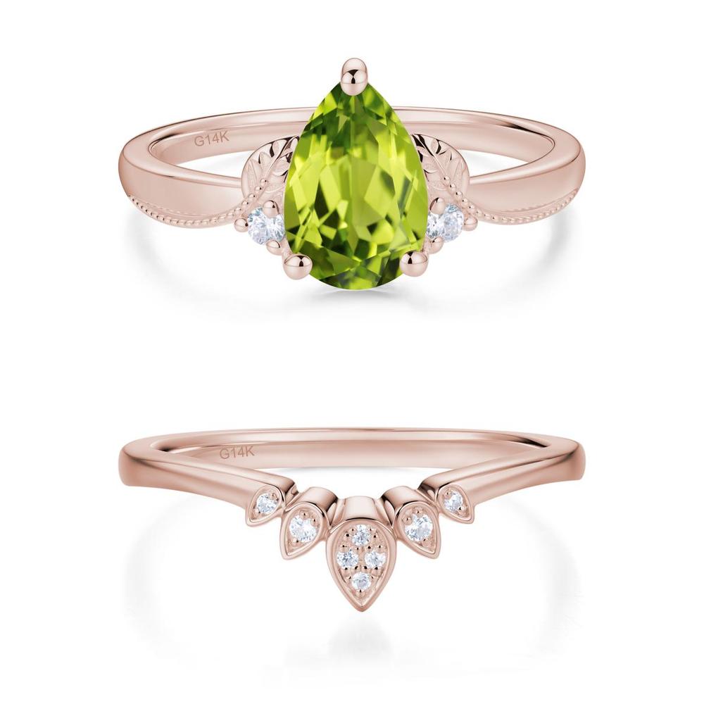 Vintage Pear Cut London Blue Topaz Leaf Ring Set - LUO Jewelry #gemstone_Peridot