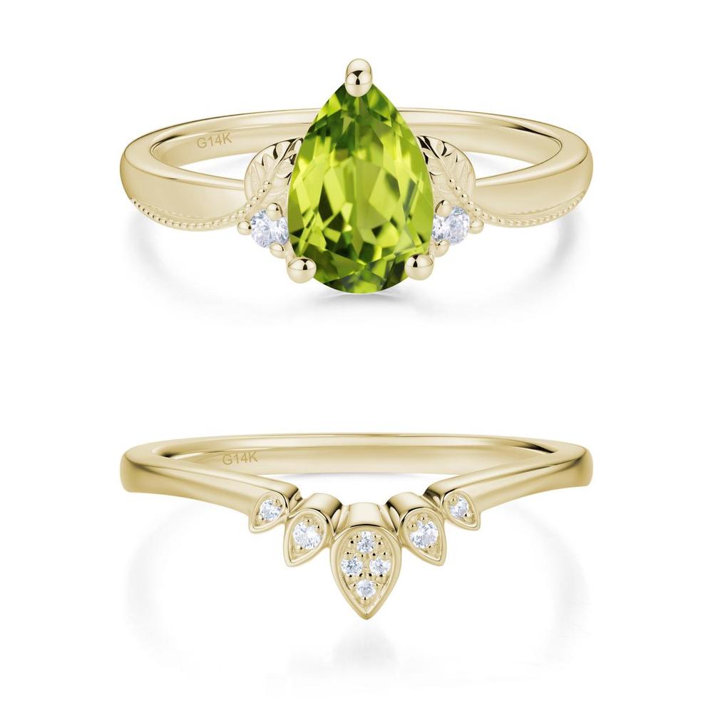 Vintage Pear Cut London Blue Topaz Leaf Ring Set - LUO Jewelry #gemstone_Peridot