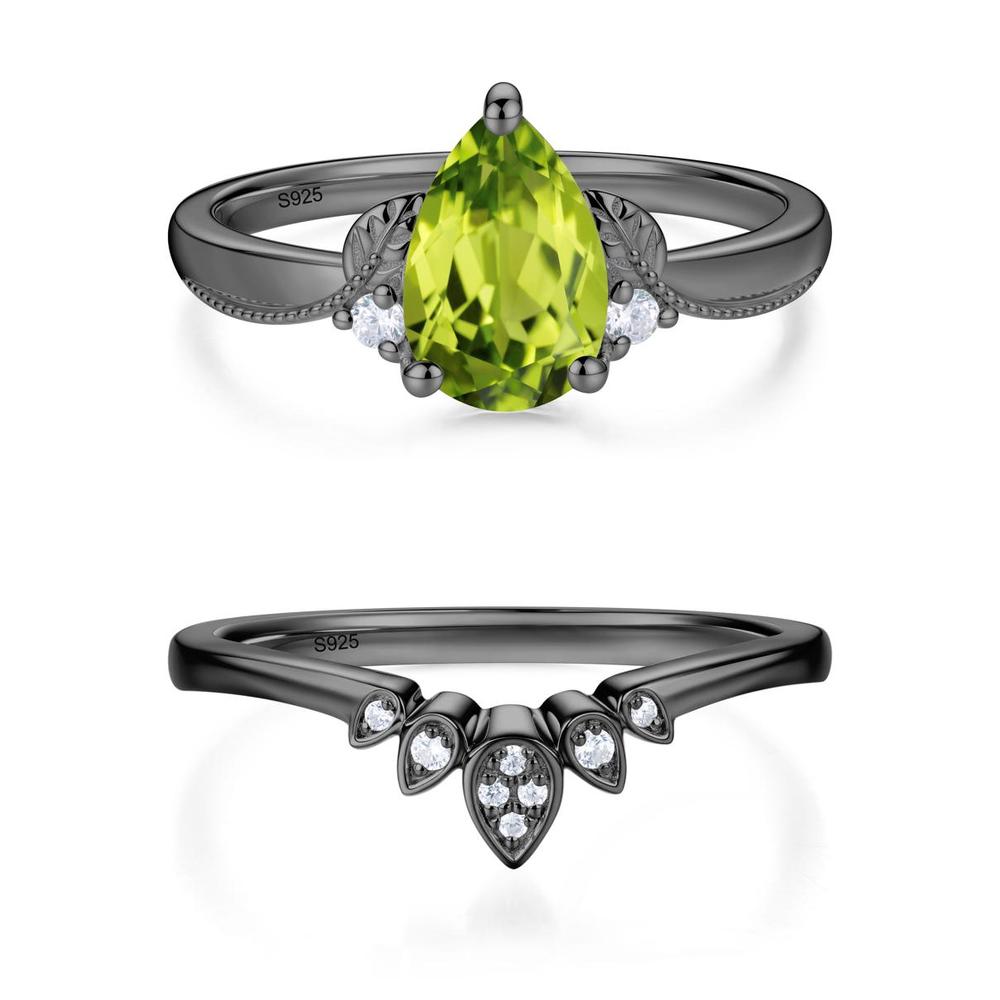 Vintage Pear Cut London Blue Topaz Leaf Ring Set - LUO Jewelry #gemstone_Peridot