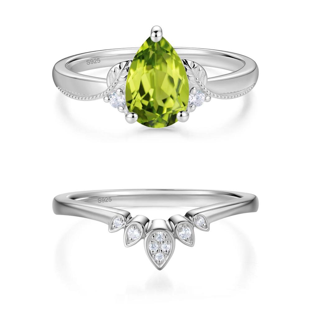 Vintage Pear Cut London Blue Topaz Leaf Ring Set - LUO Jewelry #gemstone_Peridot