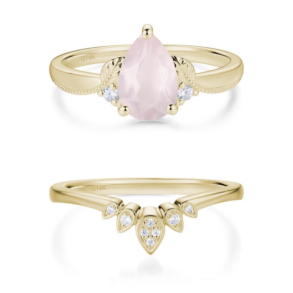 Vintage Pear Cut London Blue Topaz Leaf Ring Set - LUO Jewelry #gemstone_Rose Quartz