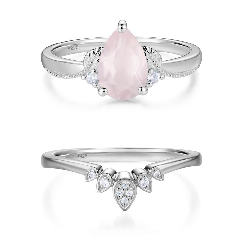 Vintage Pear Cut London Blue Topaz Leaf Ring Set - LUO Jewelry #gemstone_Rose Quartz