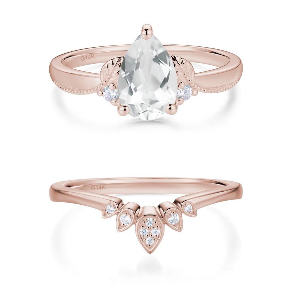 Vintage Pear Cut London Blue Topaz Leaf Ring Set - LUO Jewelry #gemstone_White Topaz