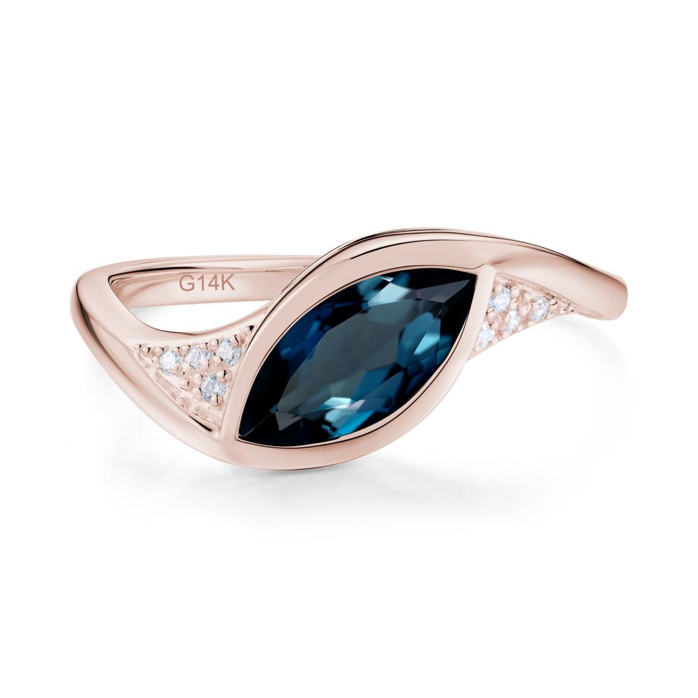 Minimalist Bezel Set Marquise Sapphire Engagement Ring - LUO Jewelry #gemstone_London Blue Topaz