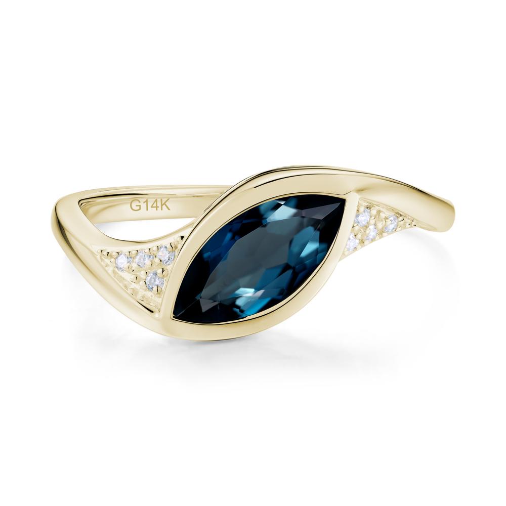 Minimalist Bezel Set Marquise Sapphire Engagement Ring - LUO Jewelry #gemstone_London Blue Topaz