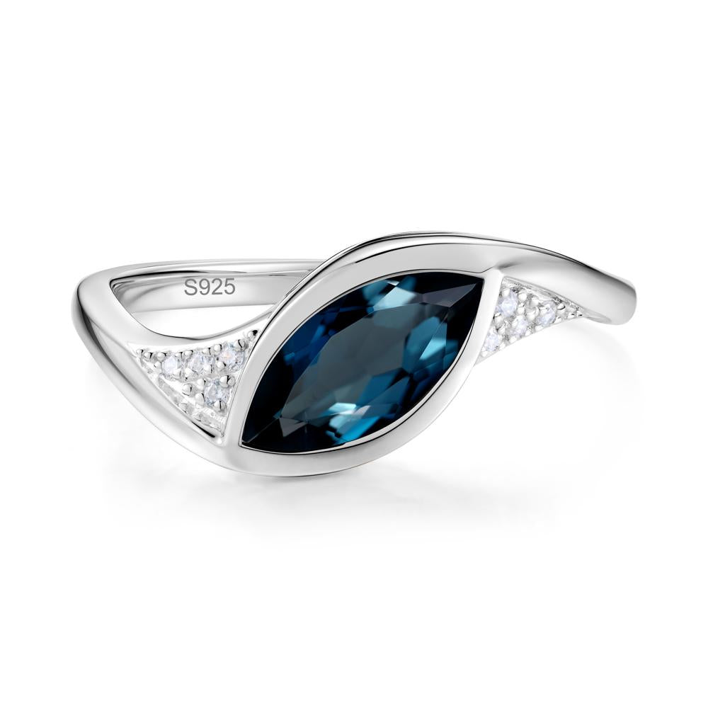 Minimalist Bezel Set Marquise Sapphire Engagement Ring - LUO Jewelry #gemstone_London Blue Topaz
