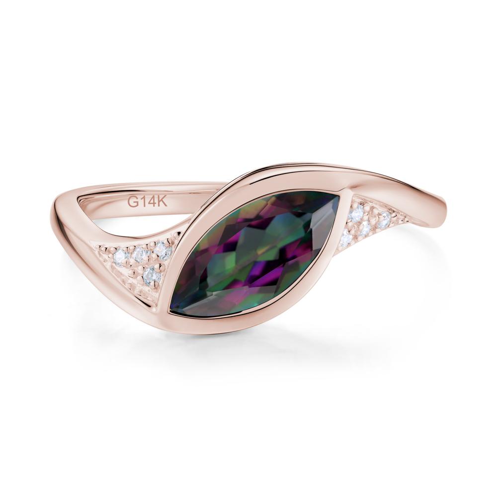 Minimalist Bezel Set Marquise Sapphire Engagement Ring - LUO Jewelry #gemstone_Mystic Topaz