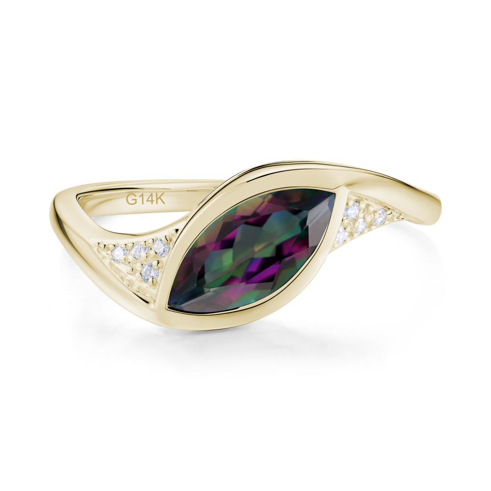 Minimalist Bezel Set Marquise Sapphire Engagement Ring - LUO Jewelry #gemstone_Mystic Topaz