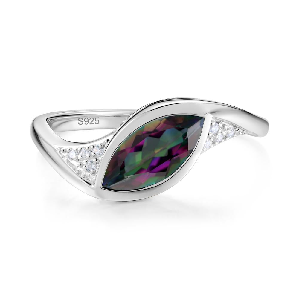 Minimalist Bezel Set Marquise Sapphire Engagement Ring - LUO Jewelry #gemstone_Mystic Topaz