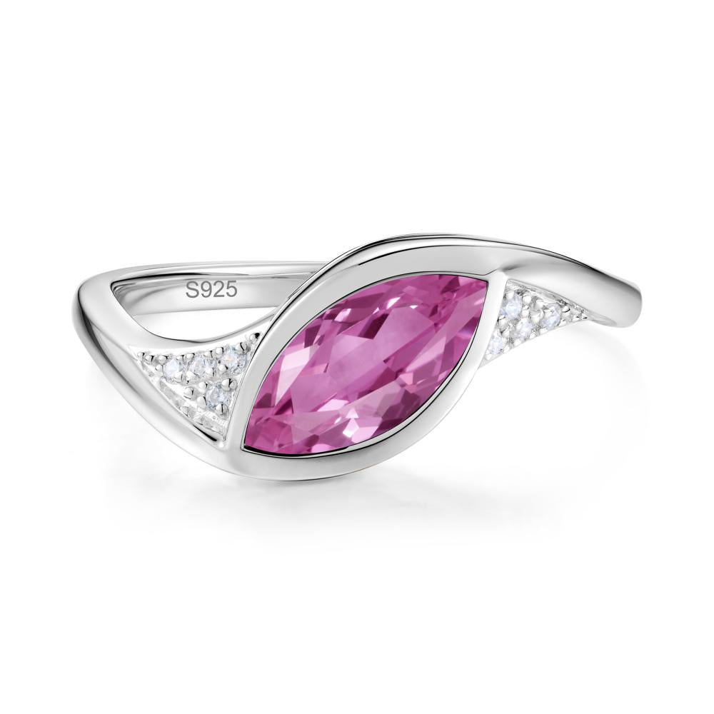 Minimalist Bezel Set Marquise Sapphire Engagement Ring - LUO Jewelry #gemstone_Pink Sapphire