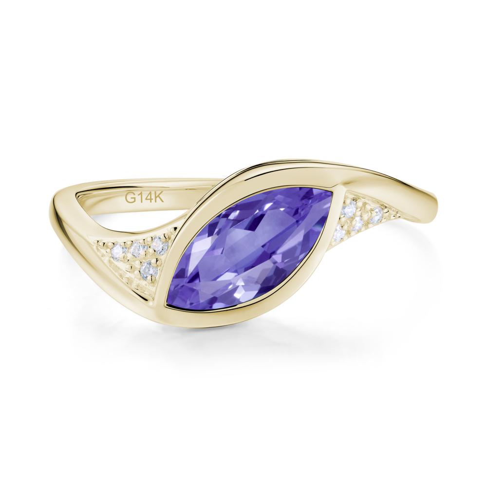Minimalist Bezel Set Marquise Sapphire Engagement Ring - LUO Jewelry #gemstone_Tanzanite