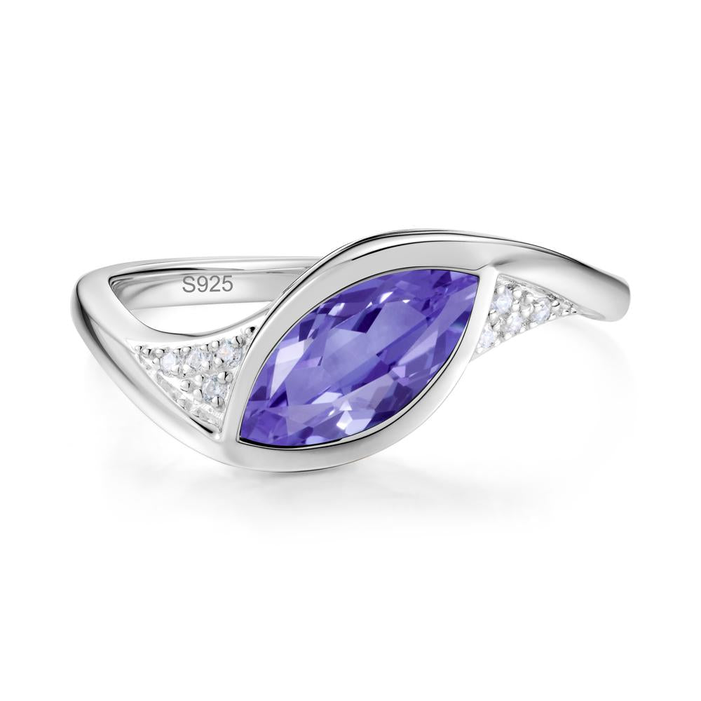 Minimalist Bezel Set Marquise Sapphire Engagement Ring - LUO Jewelry #gemstone_Tanzanite