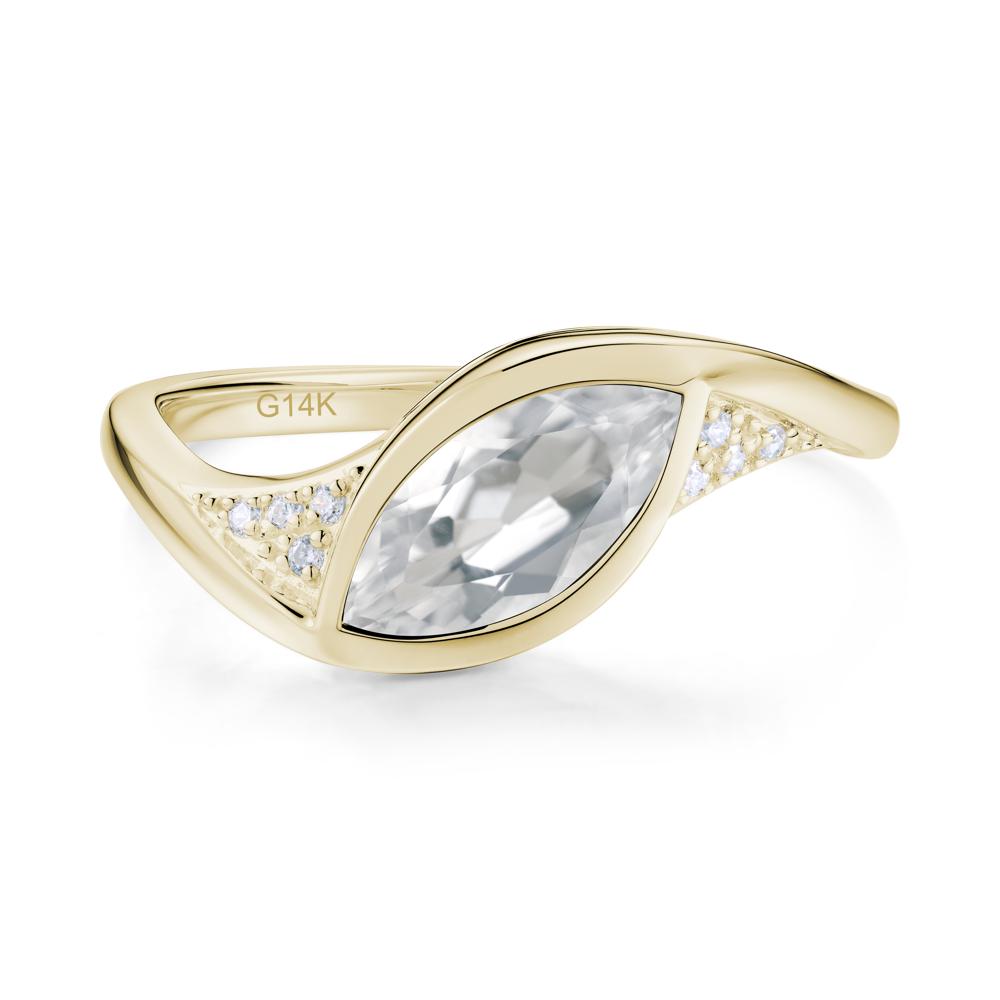 Minimalist Bezel Set Marquise Sapphire Engagement Ring - LUO Jewelry #gemstone_White Topaz