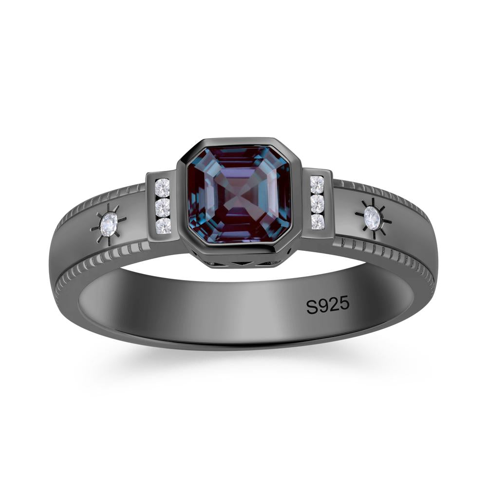 Vintage Asscher Cut Engraved Star Peridot Ring - LUO Jewelry #gemstone_Alexandrite