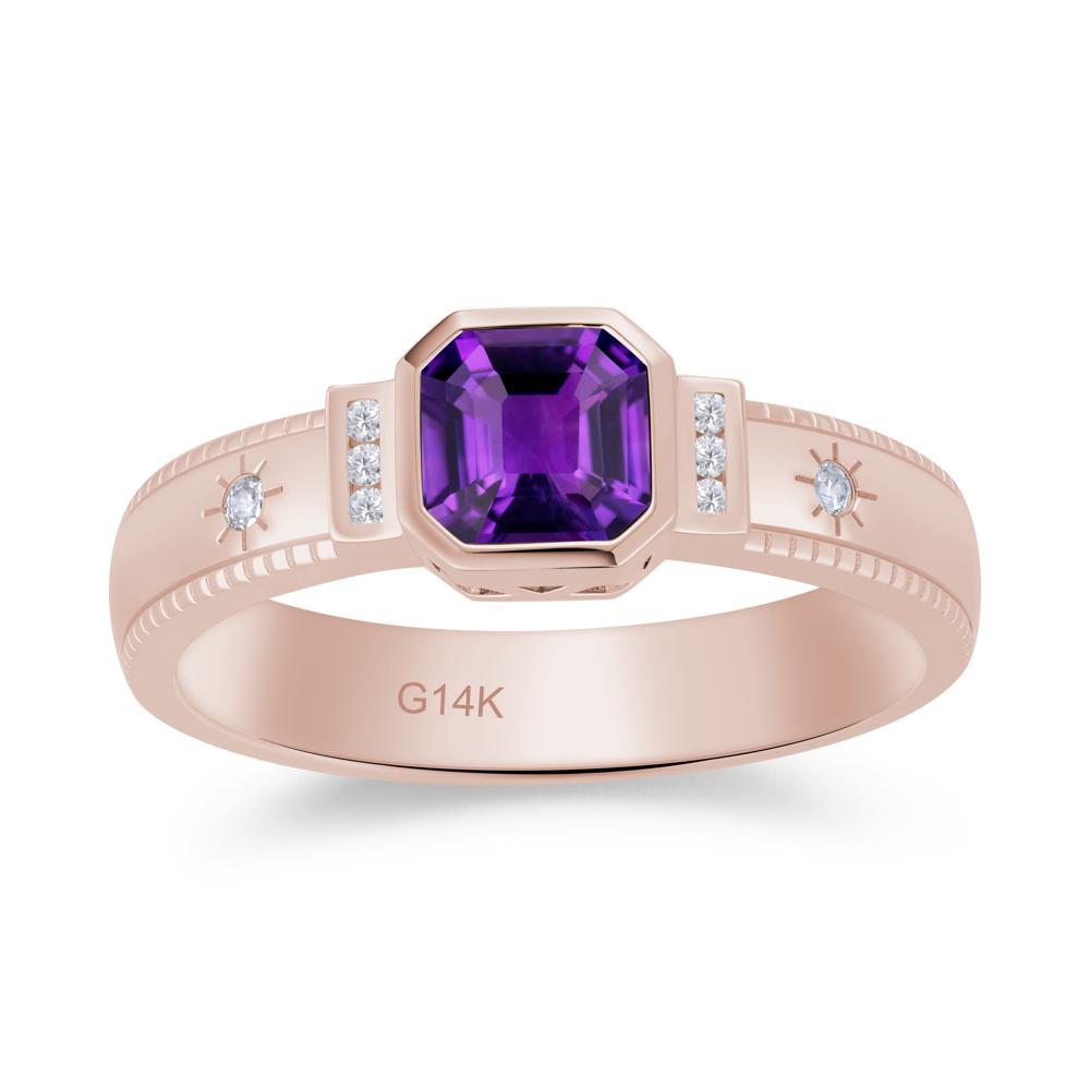 Vintage Asscher Cut Engraved Star Peridot Ring - LUO Jewelry #gemstone_Amethyst