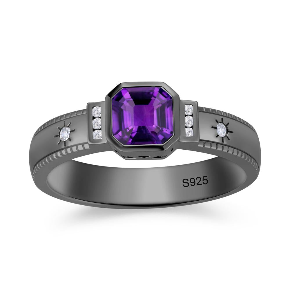 Vintage Asscher Cut Engraved Star Peridot Ring - LUO Jewelry #gemstone_Amethyst