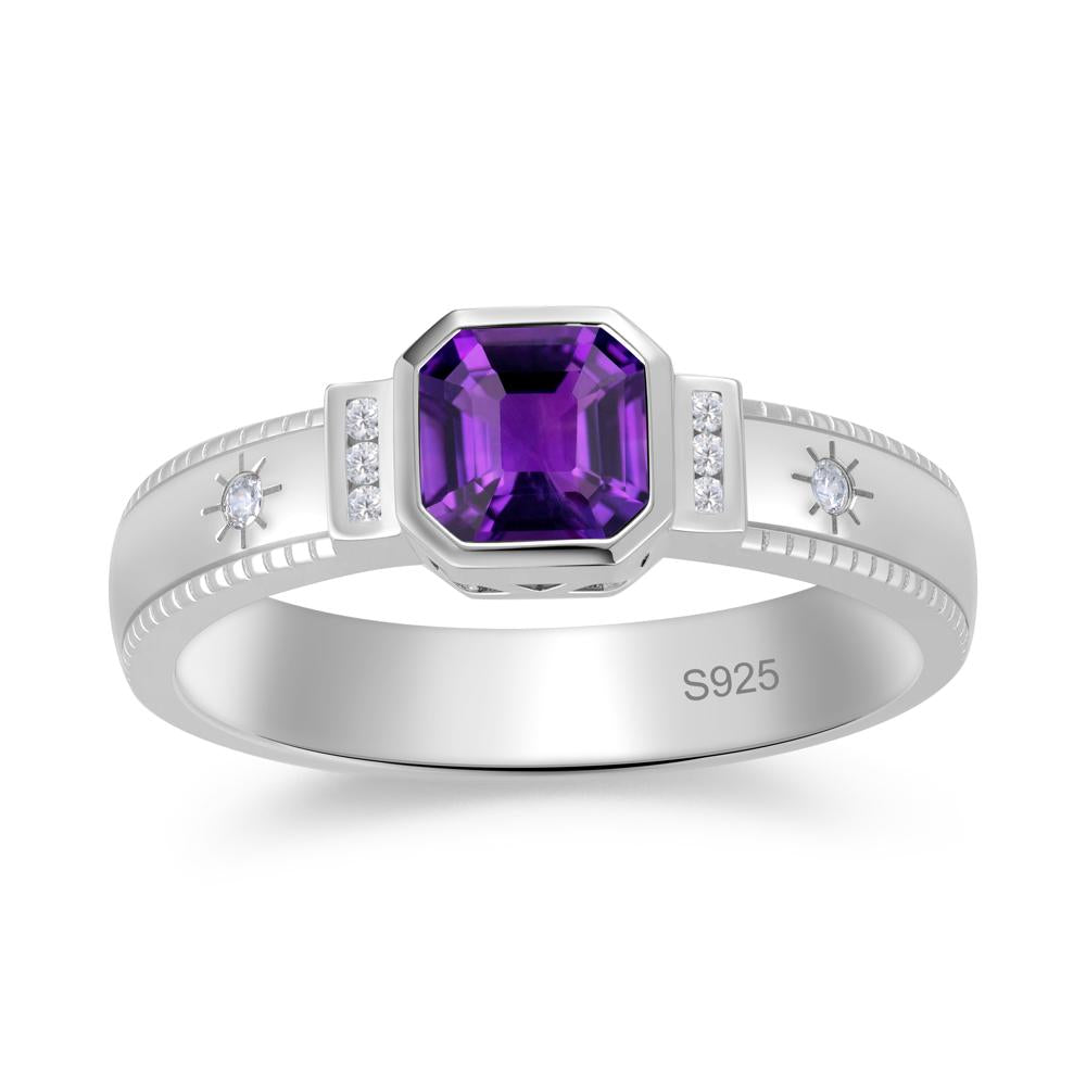 Vintage Asscher Cut Engraved Star Peridot Ring - LUO Jewelry #gemstone_Amethyst