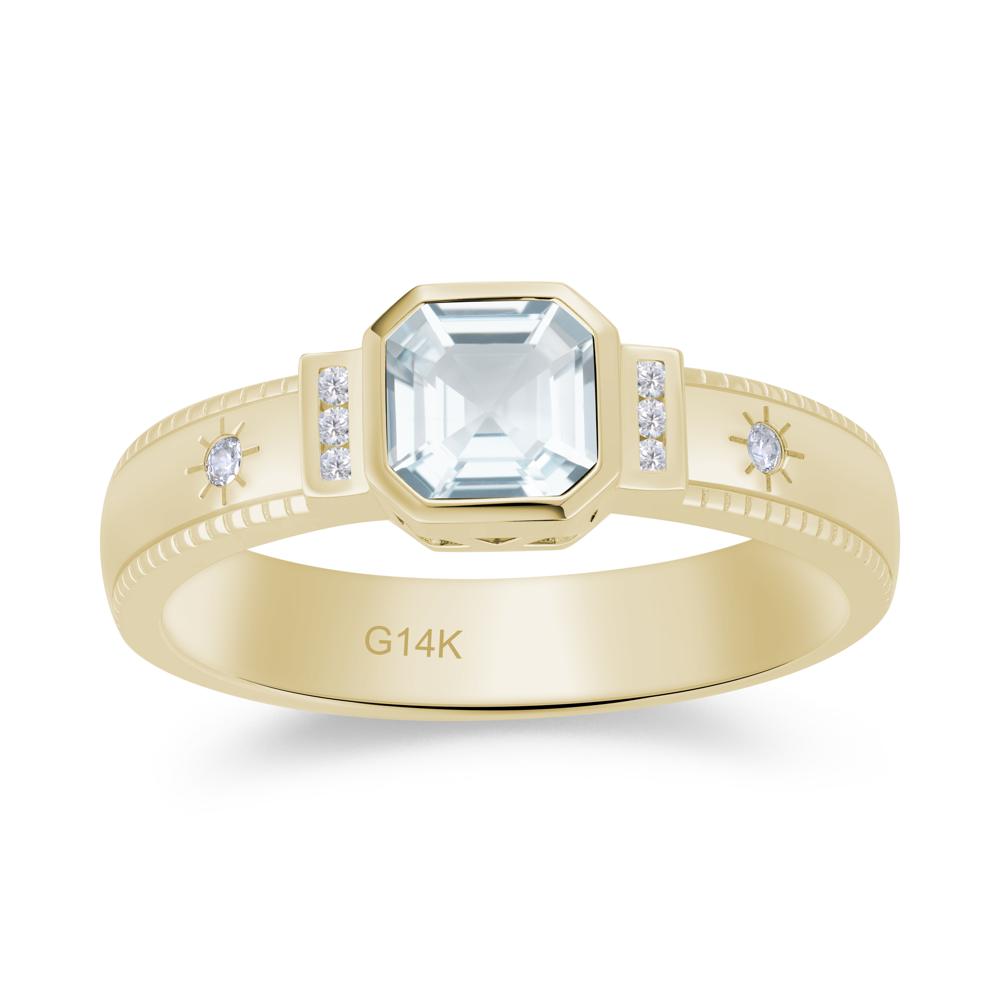 Vintage Asscher Cut Engraved Star Peridot Ring - LUO Jewelry #gemstone_Aquamarine