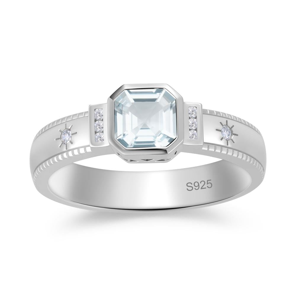 Vintage Asscher Cut Engraved Star Peridot Ring - LUO Jewelry #gemstone_Aquamarine